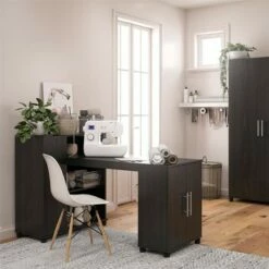 Room & Joy Cabell Hobby and Craft Desk with Storage Cabinet Black Oak - Room & Joy
