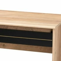 Levi Two-Tone Wood Desk with Shelves Black/Oak Brown - Baxton Studio -Outlet Desks Store unnamed file 3036