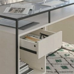 Room & Joy Creswell Modern Desk with Fluted Glass Top 2 Drawers and Storage Plaster - Room & Joy -Outlet Desks Store unnamed file 3053