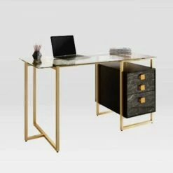 Techni Mobili Computer Desk with Storage - Techni Mobili Gold