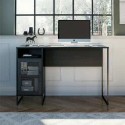 Room & Joy Pacer Single Pedestal Computer Desk Black Oak - Room & Joy