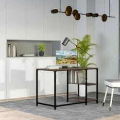 HOMCOM 47" Modern/Industrial Computer Writing Desk with 2 Storage Shelves for Home Office Study or Game Room
