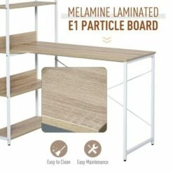 HOMCOM Retro Industrial Computer Workstation Office Desk with Storage Shelf Multi-function for Home Office Oak -Outlet Desks Store unnamed file 3226