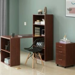 Basicwise Computer Writing Workstation Table with Combo Bookshelf Bookcase