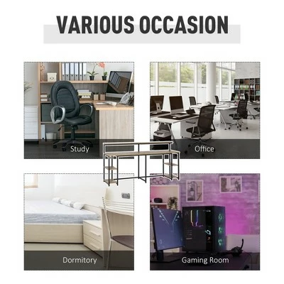 HOMCOM Two Person Home Office Desk with Elevated Monitor Shelf Bottom CPU Tower Shelf and Large Desktop Black/Brown 7 HOMCOM Two Person Home Office Desk with Elevated Monitor Shelf Bottom CPU Tower Shelf and Large Desktop Black/Brown - Image 5