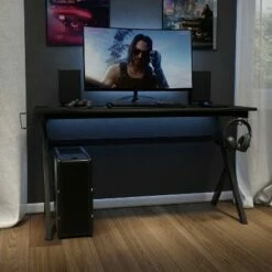 Emma and Oliver 55" Black Computer Gaming Desk - Headphone Holder - Cable Management - Mouse Pad