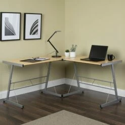 60" L - Shaped Metal Frame Desk Corner Computer Desk - OFM Walnut -Outlet Desks Store unnamed file 3356