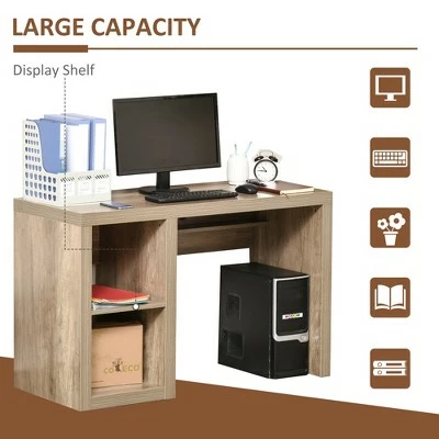 HOMCOM Rectangle Computer Desk with Thick Board and Display Shelves for Home Office Table Workstation Natural Wood 4 HOMCOM Rectangle Computer Desk with Thick Board and Display Shelves for Home Office Table Workstation Natural Wood - Image 2