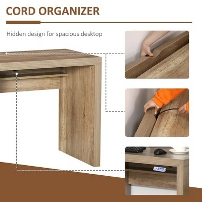 HOMCOM Rectangle Computer Desk with Thick Board and Display Shelves for Home Office Table Workstation Natural Wood 5 HOMCOM Rectangle Computer Desk with Thick Board and Display Shelves for Home Office Table Workstation Natural Wood - Image 3