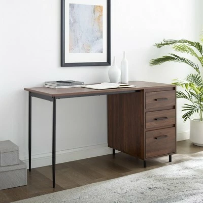 52" Augustine 3 Drawer Cabinet Executive Desk - Saracina Home Dark Walnut 4 52" Augustine 3 Drawer Cabinet Executive Desk - Saracina Home Dark Walnut - Image 2