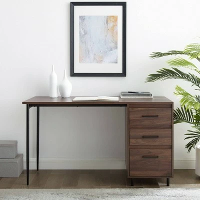 52" Augustine 3 Drawer Cabinet Executive Desk - Saracina Home Dark Walnut 5 52" Augustine 3 Drawer Cabinet Executive Desk - Saracina Home Dark Walnut - Image 3