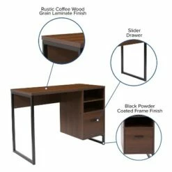 Flash Furniture Northbrook Rustic Coffee Wood Grain Finish Computer Desk with Black Metal Frame -Outlet Desks Store unnamed file 3506