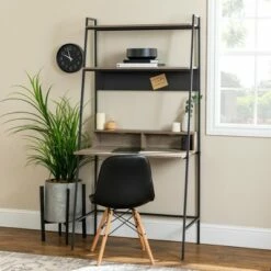 36" Writing Desk with Open Storage Bookshelf - Saracina Home Gray Wash -Outlet Desks Store unnamed file 352