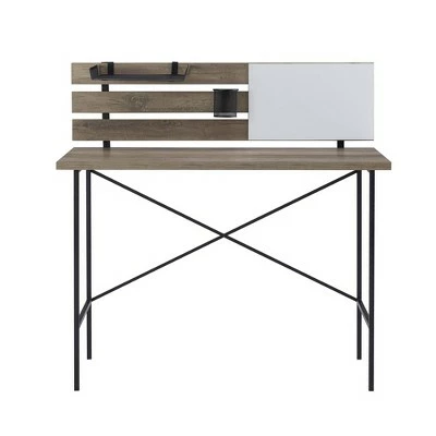 Urban Industrial Plank Writing Desk with Office Accessories - Saracina Home Gray Wash 4 Urban Industrial Plank Writing Desk with Office Accessories - Saracina Home Gray Wash - Image 2