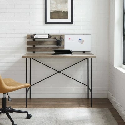 Urban Industrial Plank Writing Desk with Office Accessories - Saracina Home Gray Wash 5 Urban Industrial Plank Writing Desk with Office Accessories - Saracina Home Gray Wash - Image 3