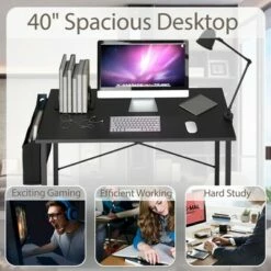 Costway 40''Modern Computer Desk Study Writing Table w/ Storage Bag Black/Coffee/Brown -Outlet Desks Store unnamed file 364