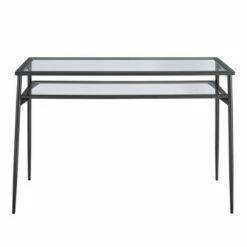 Modern 2 Tier Glass Top Writing Desk with Metal Legs - Saracina Home Gold