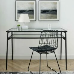 Modern 2 Tier Glass Top Writing Desk with Metal Legs - Saracina Home Gold -Outlet Desks Store unnamed file 3769