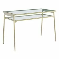 Modern 2 Tier Glass Top Writing Desk with Metal Legs - Saracina Home Gold -Outlet Desks Store unnamed file 3772