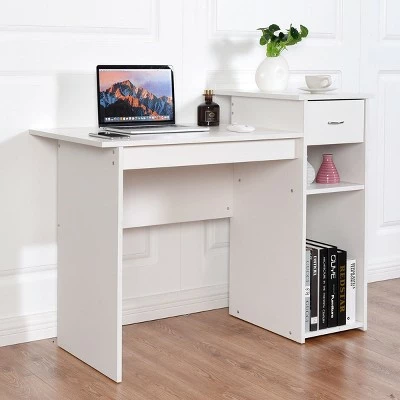 Costway Computer Desk PC Laptop Table w/ Drawer and Shelf Home Office Furniture White 4 Costway Computer Desk PC Laptop Table w/ Drawer and Shelf Home Office Furniture White - Image 2