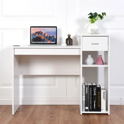 Costway Computer Desk PC Laptop Table w/ Drawer and Shelf Home Office Furniture White 5 Costway Computer Desk PC Laptop Table w/ Drawer and Shelf Home Office Furniture White - Image 3