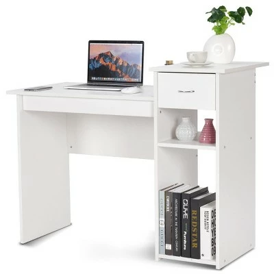 Costway Computer Desk PC Laptop Table w/ Drawer and Shelf Home Office Furniture White 6 Costway Computer Desk PC Laptop Table w/ Drawer and Shelf Home Office Furniture White - Image 4