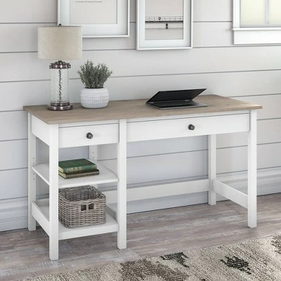 54W Mayfield Computer Desk with Shelves Shiplap Gray/Pure White - Bush Furniture 3 54W Mayfield Computer Desk with Shelves Shiplap Gray/Pure White - Bush Furniture