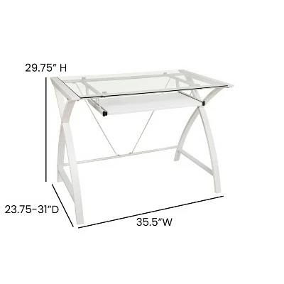 Flash Furniture Clear Tempered Glass Computer Desk with White Pull-Out Keyboard Tray and White Crisscross Frame 5 Flash Furniture Clear Tempered Glass Computer Desk with White Pull-Out Keyboard Tray and White Crisscross Frame - Image 3