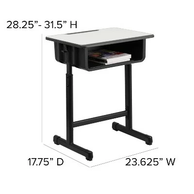 Flash Furniture Student Desk with Grey Top and Adjustable Height Black Pedestal Frame 3 Flash Furniture Student Desk with Grey Top and Adjustable Height Black Pedestal Frame