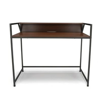 Computer Desk with Shelf Walnut/Gray - OFM 3 Computer Desk with Shelf Walnut/Gray - OFM