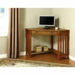 Mezas Mission Style Corner Computer Desk Oak - HOMES: Inside + Out