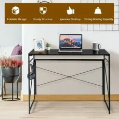 Costway Folding Computer Desk Writing Study Table w/6 Hooks Home Office BlackRustic BrowBrown Natural -Outlet Desks Store unnamed file 411