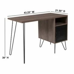 Flash Furniture Woodridge Collection Rustic Wood Grain Finish Computer Desk with Metal Cabinet Door and Black Metal Legs