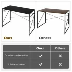 Costway Folding Computer Desk Writing Study Table w/6 Hooks Home Office BlackRustic BrowBrown Natural -Outlet Desks Store unnamed file 414
