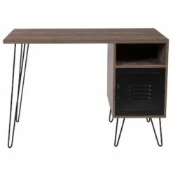 Flash Furniture Woodridge Collection Rustic Wood Grain Finish Computer Desk with Metal Cabinet Door and Black Metal Legs -Outlet Desks Store unnamed file 4140