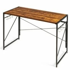 Costway Folding Computer Desk Writing Study Table w/6 Hooks Home Office BlackRustic BrowBrown Natural -Outlet Desks Store unnamed file 417
