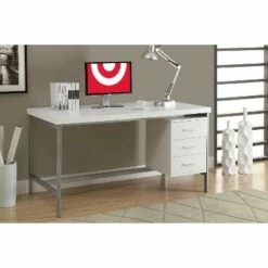 Hollow Core Desk with Silver Metal - White - EveryRoom