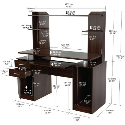 Computer Work Center with Hutch Espresso - Inval 5 Computer Work Center with Hutch Espresso - Inval - Image 4