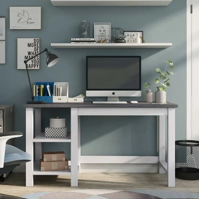 Stoneridge 2 Shelves Desk White Oak/Distressed Gray - HOMES: Inside + Out 5 Stoneridge 2 Shelves Desk White Oak/Distressed Gray - HOMES: Inside + Out - Image 3