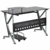 Glass Computer Desk with Pull - Out Keyboard Tray and Cpu Cart - Black Glass Top/Silver Frame - Riverstone Furniture Collection -Outlet Desks Store unnamed file 4402