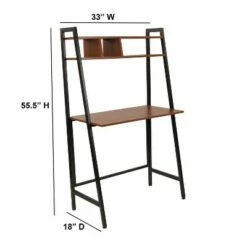 Flash Furniture Wilmette Cherry Wood Grain Finish Computer Desk with Storage Shelf and Black Metal Frame