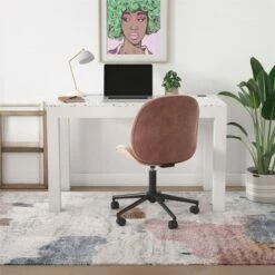 Astor Desk with Wireless Charger White with Terrazzo Top - CosmoLiving by Cosmopolitan