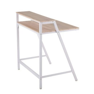 2 Tier Steel Office Desk - LumiSource White/natural 4 2 Tier Steel Office Desk - LumiSource White/natural - Image 2