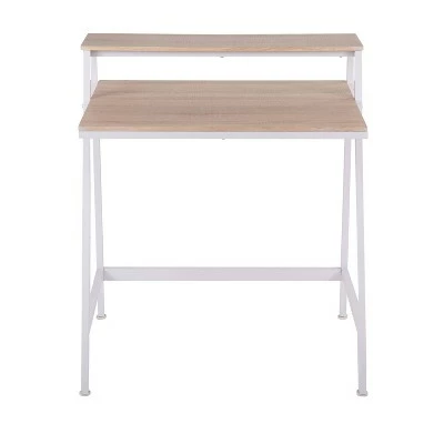 2 Tier Steel Office Desk - LumiSource White/natural 6 2 Tier Steel Office Desk - LumiSource White/natural - Image 4