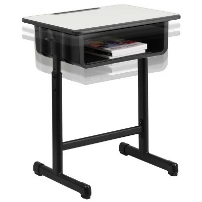 Flash Furniture Student Desk with Grey Top and Adjustable Height Black Pedestal Frame 9 Flash Furniture Student Desk with Grey Top and Adjustable Height Black Pedestal Frame - Image 7