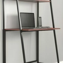 Merrick Lane Computer Desk Modern Cherry Wood Grain Home Office Desk with Storage Shelves and Black Metal Ladder Frame -Outlet Desks Store unnamed file 4685