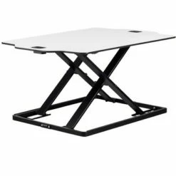 Monoprice Ultra Slim Sit-Stand Riser Desk Converter - White (31.3 x 21.3in) Table Top for Single Display, Height Adjustable 1.2"-15.7"