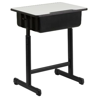 Flash Furniture Student Desk with Grey Top and Adjustable Height Black Pedestal Frame 10 Flash Furniture Student Desk with Grey Top and Adjustable Height Black Pedestal Frame - Image 8