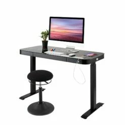 47" Airlift Tempered Glass Electric Standing Desktop Dual 2.4A USB Charging Port Height Adjustable - Seville Classics Black/walnut -Outlet Desks Store unnamed file 4707