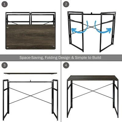 Lavish Home Folding Industrial Computer Desk, Gray/Brown 4 Lavish Home Folding Industrial Computer Desk, Gray/Brown - Image 2